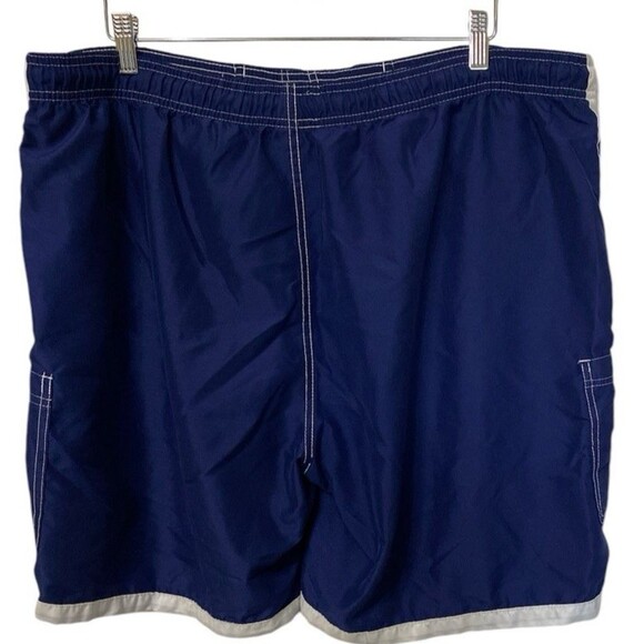 Talos Men's Swim Trunks Blue White Stripe Pockets Side Front Elastic Waist XL - Picture 2 of 9